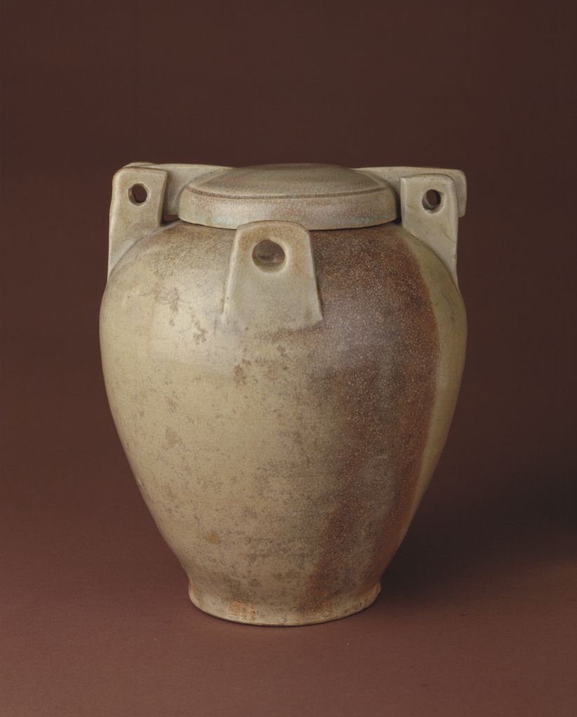 图片[1]-Blue glaze jar with ear cover-China Archive